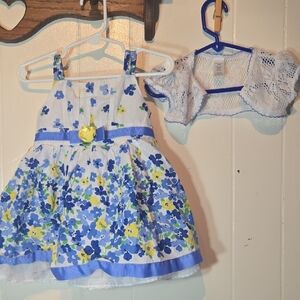George Blue and Yellow Floral Kids Casual Dress with Bolero
